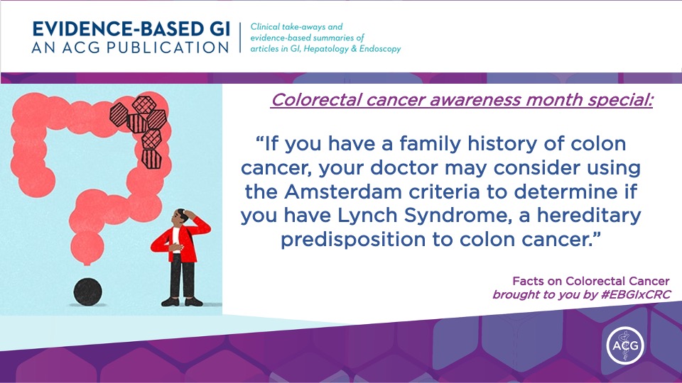 #LynchSyndrome is the most common form of hereditary colorectal cancer and is inherited in an autosomal dominant manner.

Read more: doi.org/10.1056/NEJMcp….

#CRC_Facts #EBGIxCRC #GITwitter #CRCAwarenessMonth
#ColonCancer @AmCollegeGastro