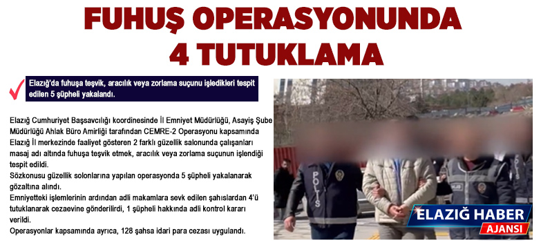 FUHUŞ OPERASONUNDA 4 TUTUKLAMA
<a href="/ElazigEmniyeti/">Elazığ Emniyet Müdürlüğü</a> #elazig #elazighaber #elazigfuhus