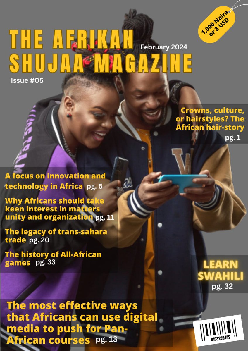 The February 2024 issue of the Afrikan Shujaa magazine is out If you are in Nigeria, send a dm to this WhatsApp number to get your copy for 1000 naira Afrikan Shujaa magazine is a magazine about African history, culture, politics and news UBUNTU