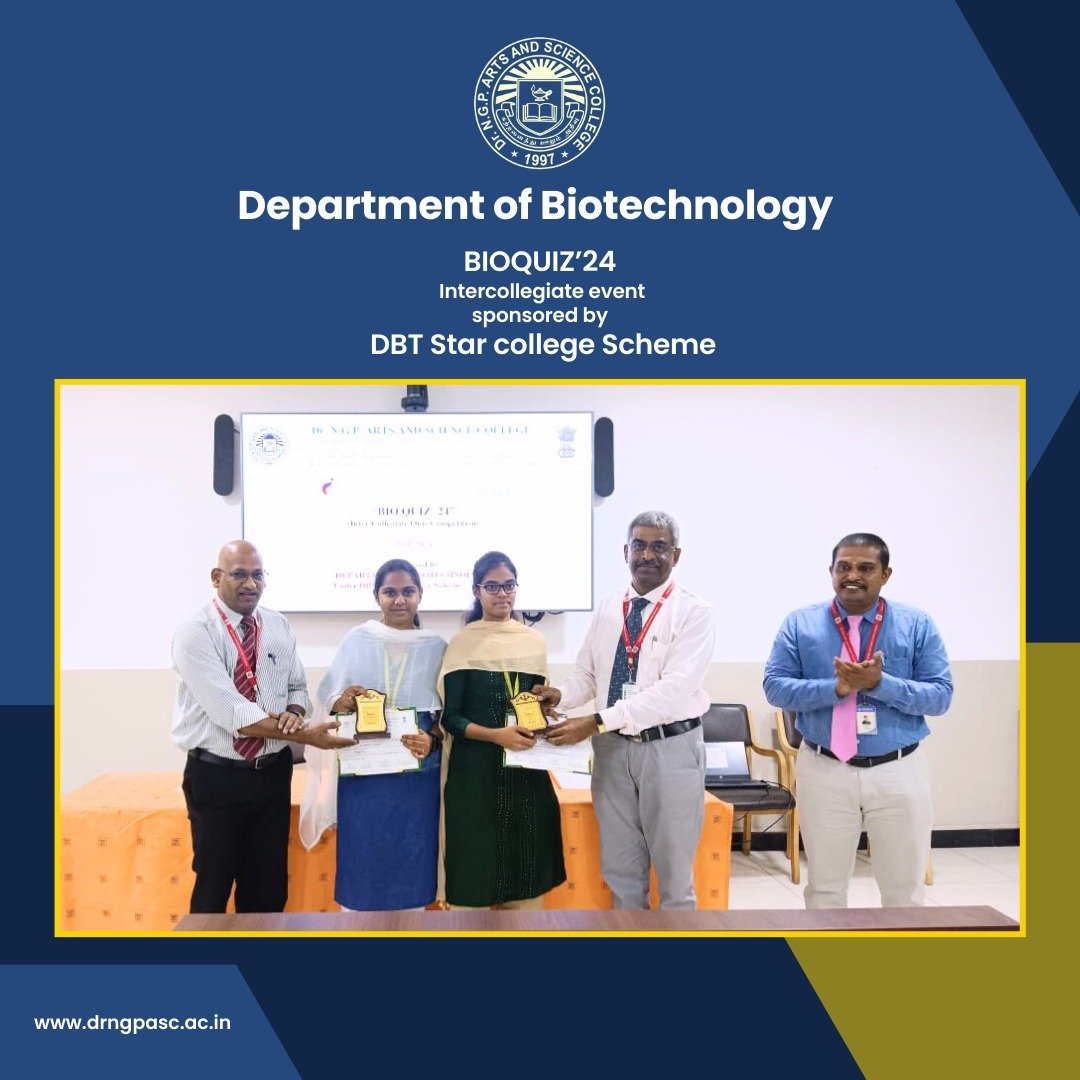 DrNGPASC_KMCRET's tweet image. Department of Biotechnology and Biogeneron Association conducted BIOQUIZ’24 intercollegiate event sponsored by DBT Star college Scheme – Status on 28th February 2024.  #bioquiz #intercollegiate #DrNGP #NGPArtsAndScience