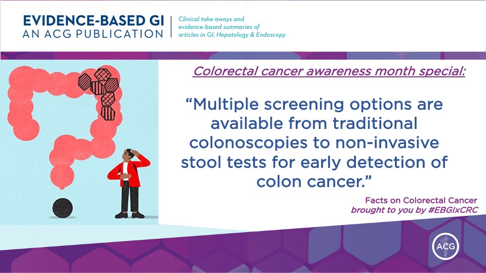 Screening tools include #colonoscopy, fecal immunohistochemical testing (FIT), sigmoidoscopy, fecal occult blood test (FOBT), and CT colonography. #GetScreened💙 Read more: bit.ly/CRCtools. #CRC_Facts #EBGIxCRC #GITwitter #CRCAwarenessMonth #ColonCancer @AmCollegeGastro