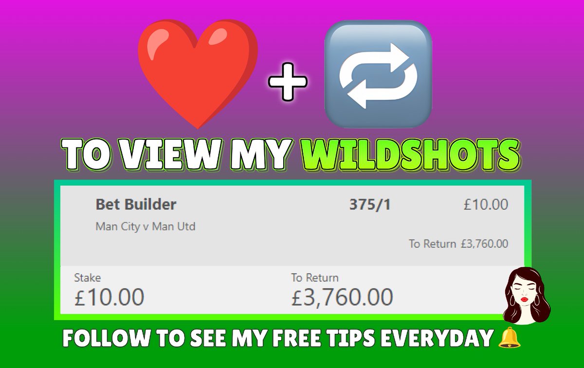 Who wants me to post this 375/1 WILDSHOT bet builder today? 🔥

I landed a 65/1 bet builder yesterday! 😜

Everybody who ❤️ and retweets this tweet will be able to see my bet builders today! 👀

Turn my notifications on and follow to receive my tips🔔