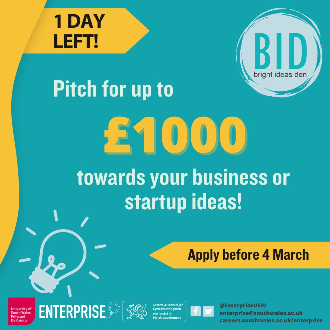 ⌛️ONE DAY LEFT TO SIGN UP TO THE BRIGHT IDEAS DEN NOVEMBER 2023!⌛️ 👉️Apply now: bit.ly/BIDMarch24