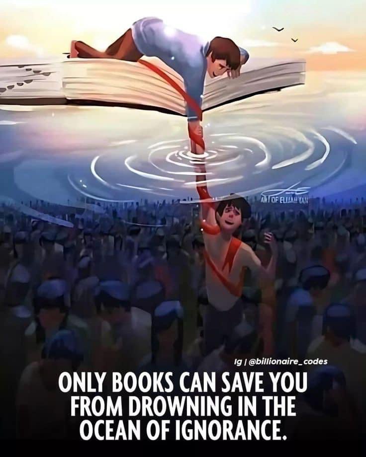 Cette #image est puissante !
Elle montre combien un #livre est capable de t’empêcher de te noyer dans l’océan de l’#ignorance.