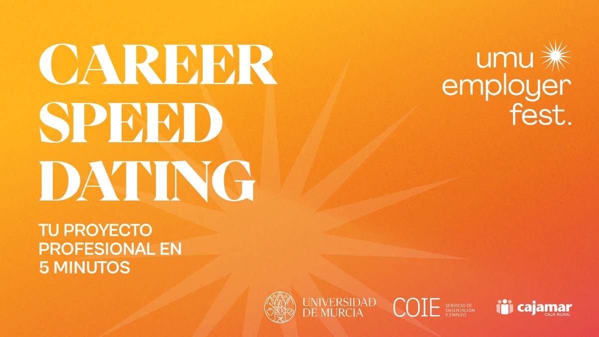 🤝Career Speed Dating: Orientación para el desarrollo profesional con nuestros orientadores de 10 minutos aprox. 

¡No te pierdas ninguna actividad del #umuemployerfest!

🔗umuemployerfest.um.es