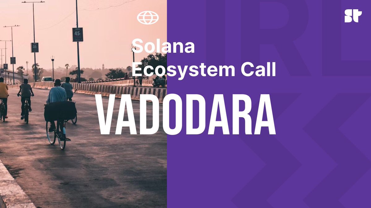 GM Vadodara!🌟 Get hyped for the first-ever Solana Ecosystem IRL Call in #Vadodara ! If you are Solana obsessed, you gotta be there!! Limited to 35 rad folks. 🗓07/03/24 - Thursday 🕰6:30-9:30 PM IST Shoutz to @SuperteamDAO @SuperteamIn for the support!!💪 Link 👇