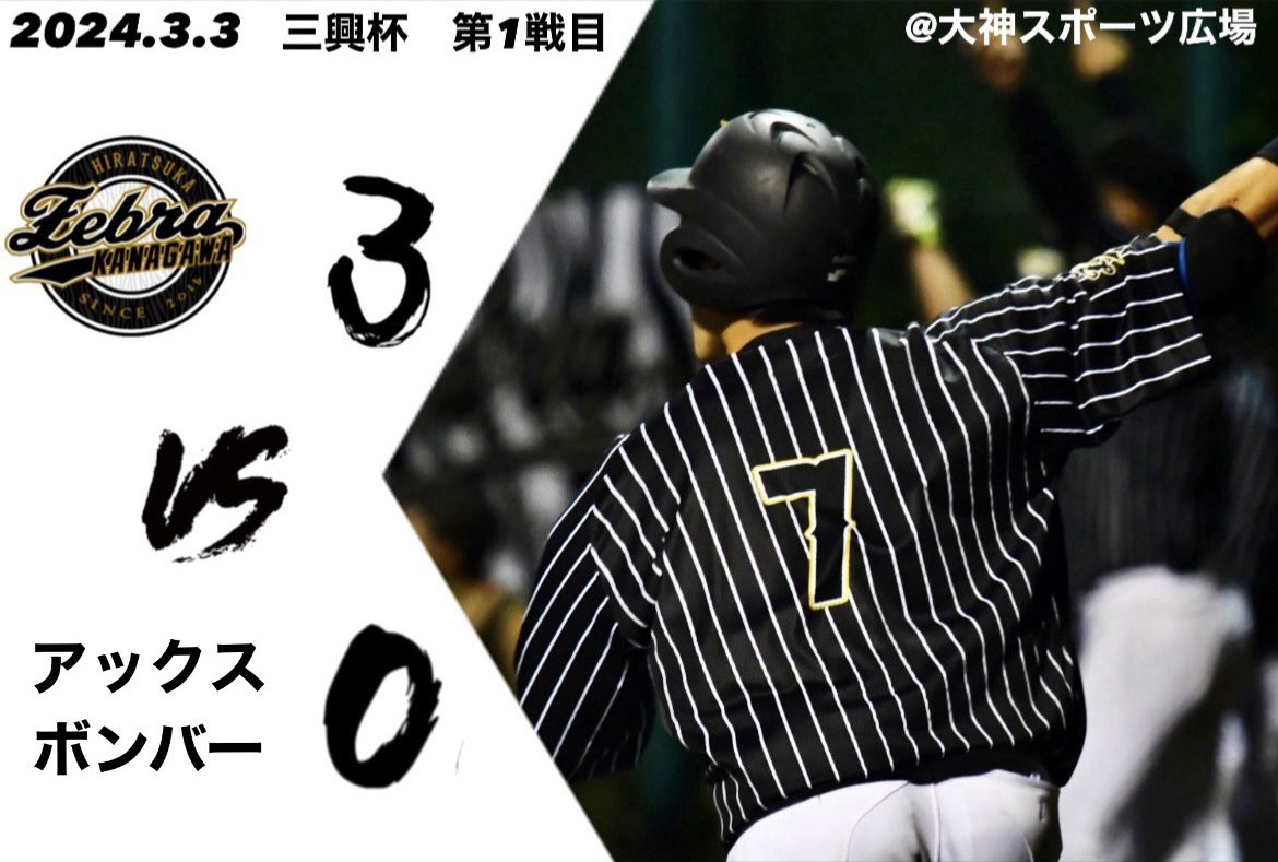 2024.3.3 三興杯　第1戦目

ZEBRA 3-0 アックスボンバー様

Ｐ隅田・篠・水島・服部・菊池 - C 米田
7回継投でノーヒットノーラン達成🔥

本塁打　武
多忙でなかなか来れてなかった武が久々の参加！
そして第1打席初球ホームラン⚾️
本日は桐光学園時代の武・竹中の二遊間でした。