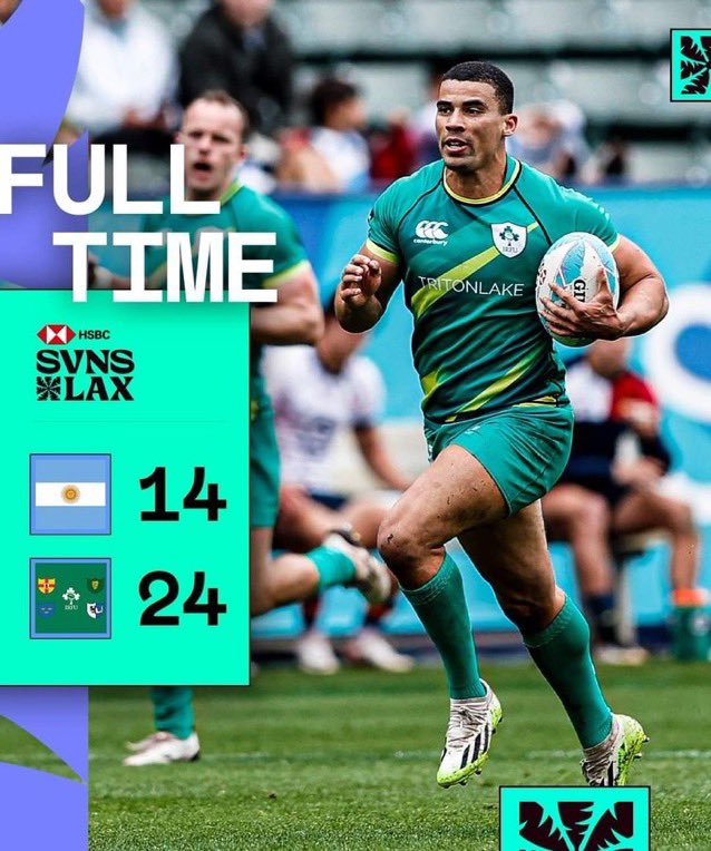 Overnight @Ireland7s men’s team beat 🇦🇷 24-14 in the LA7s Quarter final and progress to todays semis final against Dupont’s 🇫🇷! 
Our women are in also in QFs with 🇳🇿
#TeamIreland #Ireland7s