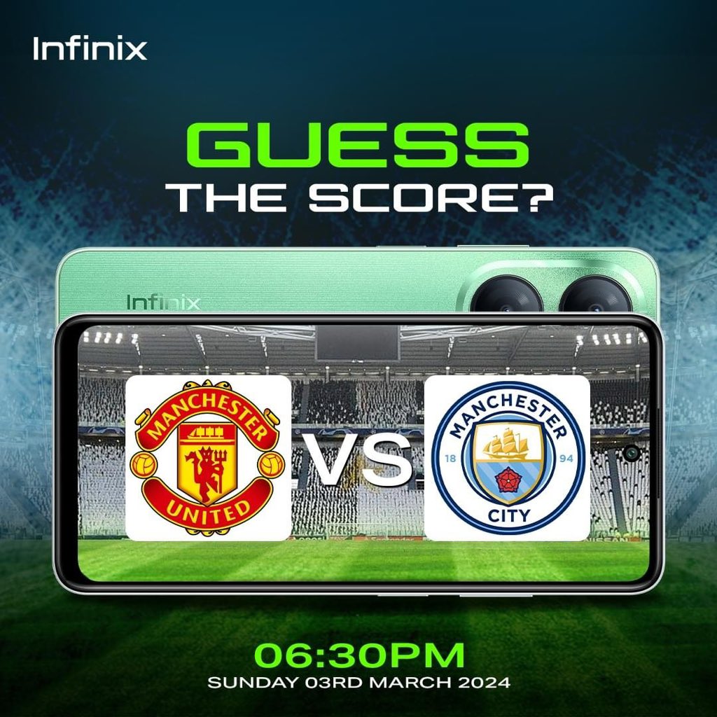 infinixuganda's tweet image. Can you guess the correct scores as Manchester City plays against Manchester United today? 
#PredictTheScore