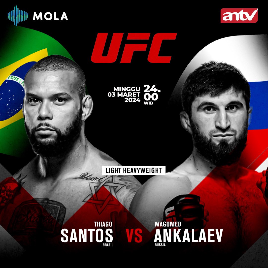ANTVOfficial_'s tweet photo. Duel panas🔥🔥
Siapakah yang akan menjadi peringkat teratas dalam pertarungan ini?
Saksikan keseruan UFC FIGHT NIGHT!🥊
Thiago Santos vs Magomed Andalaev
Minggu, 3 Maret 2024 Jam 24.00 WIB hanya di ANTV Rame.
#UFCANTV #ANTVRame #UFC https://t.co/MfAObk9n7t