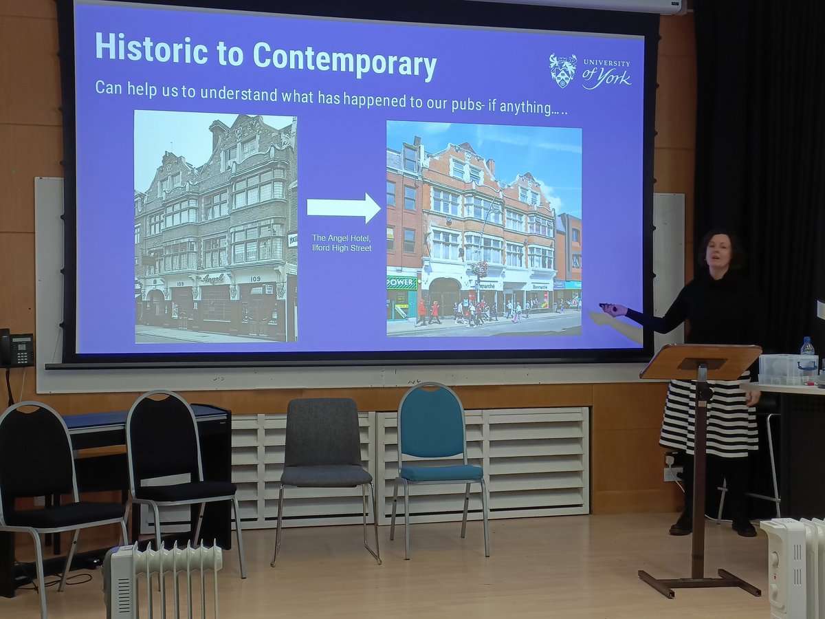 Brilliant presentation by @ProfessorPubUK on the use of visuals in pub writing and research. Visuals of pub exteriors showing changes of use over time. #DSN24