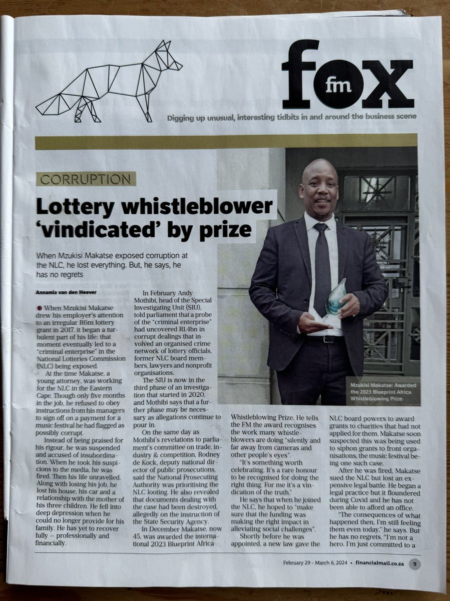 Smalltalkdaily Research (@smalltalkdaily) on Twitter photo This young attorney had the courage, ethics & morals to speak up at CORRUPTION at the <a href="/SA_NLC/">IG: sa_nlc</a> which led to a “criminal enterprise” being exposed of R1.4bn of corrupt dealings
He was suspended, lost his job, his livelihood, home, savings & his marriage … all as he stood up This young attorney had the courage, ethics & morals to speak up at CORRUPTION at the <a href="/SA_NLC/">IG: sa_nlc</a> which led to a “criminal enterprise” being exposed of R1.4bn of corrupt dealings
He was suspended, lost his job, his livelihood, home, savings & his marriage … all as he stood up