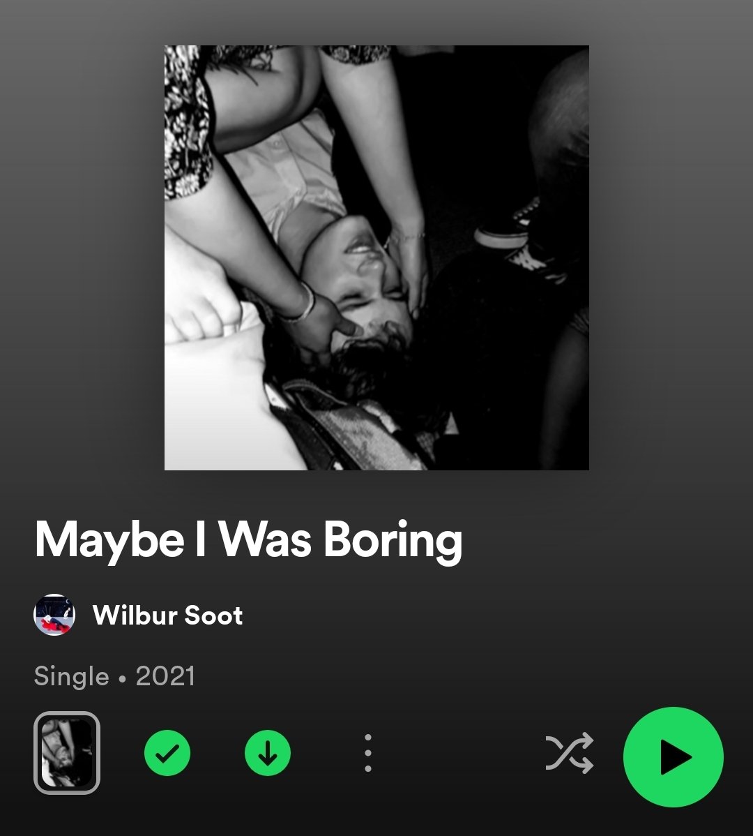 ahleeedah's tweet photo. I've just gone through and deleted all of Wilbur's music from my Spotify but for some reason this one is the hardest to get rid of https://t.co/qdLeWYq7lr