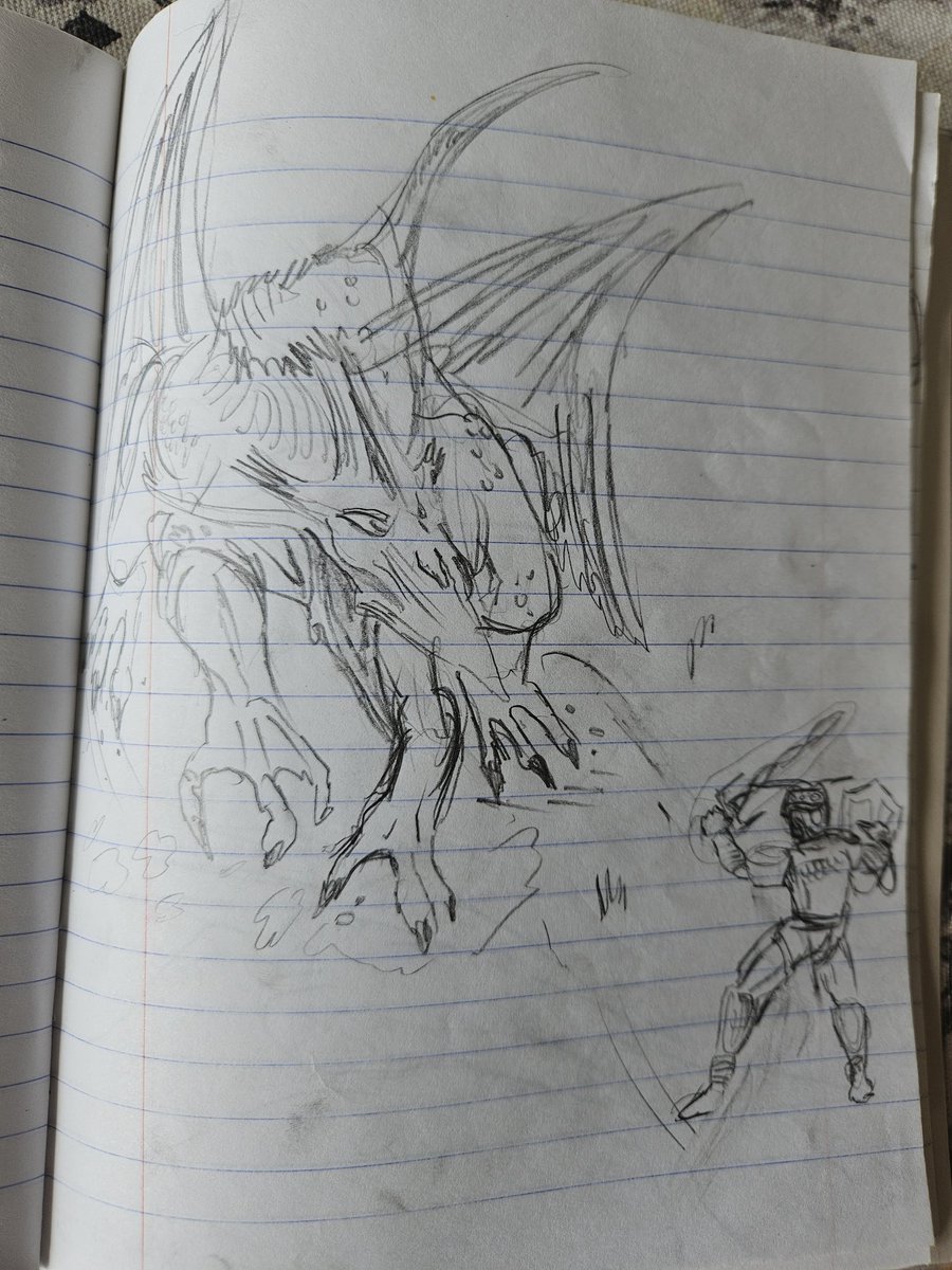 ThomasFrick's tweet image. Sometimes when visiting parents, I am finding old treasures, #sketchbooks of my childhood. Here a drawing I probably made when I was 11. Sometimes I like to just redraw them and art-direct past me haha