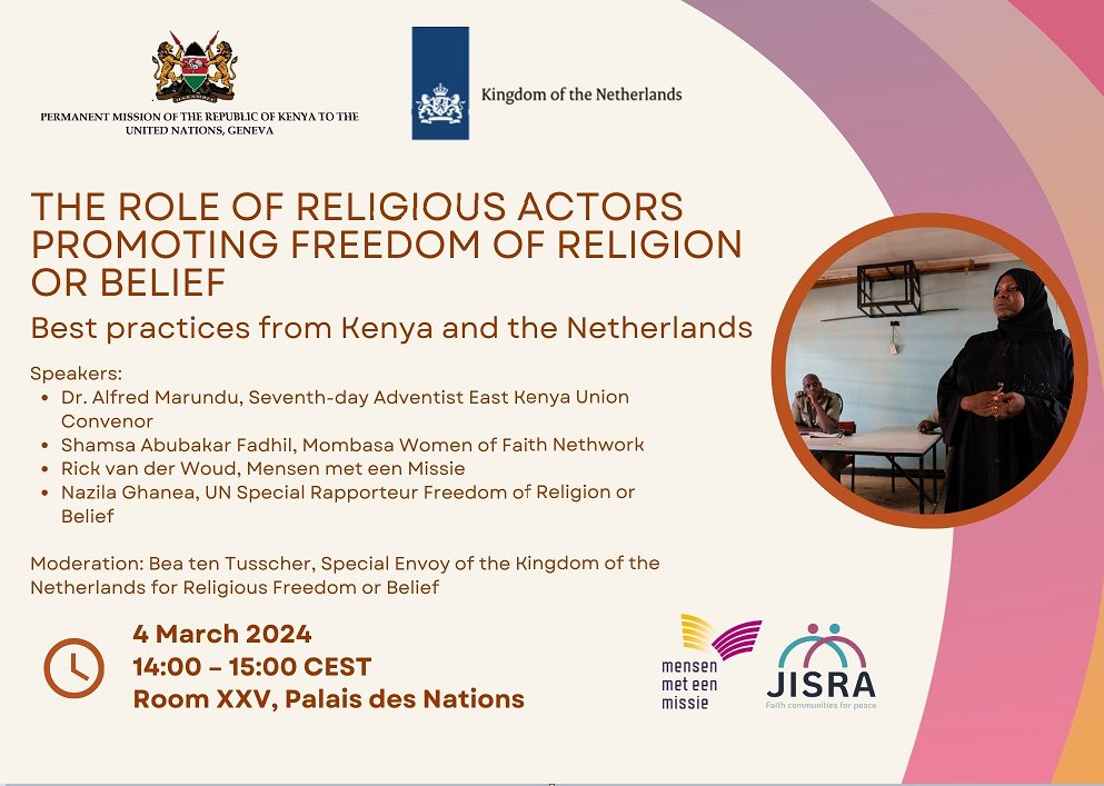 Join <a href="/irck_info/">Inter-Religious Council of Kenya(IRCK)</a> Board Member, Pastor Dr. Alfred Marundu and Shamsa Abubakar, Chairlady Mombasa Women of Faith, during the #HRC55 side event discussing  "The Role of Religious Actors Promoting Freedom of Religion or Belief"

March 4th | 14:00 | Room XXV 

Let's explore the