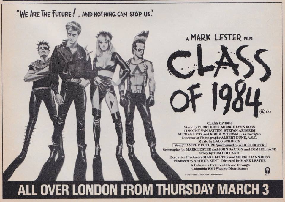 Forty-one years ago today, they were the future and nothing could stop them in London cinemas... #ClassOf1984 #1980s #film #Films #MarkLLester #PerryKing #MerrieLynnRoss #TimothyVanPatten #RoddyMcDowall #MichaelJFox