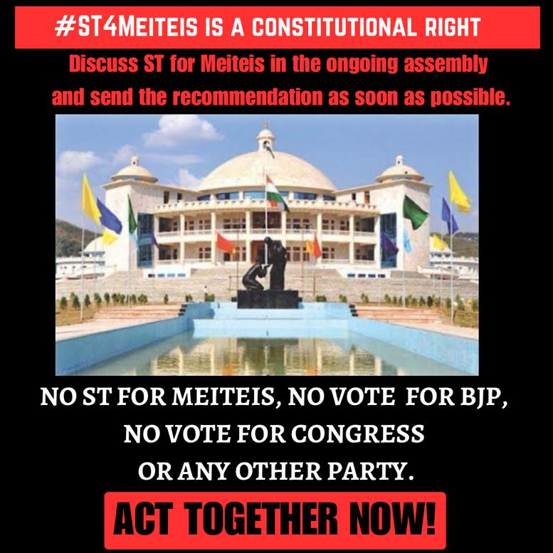 URGENT DEMAND OF ST FOR MEITEI The #Meitei community is a distinct and unique group with its own rich culture and heritage. Unlike other communities in Manipur, the Meiteis do not benefit from constitutional protections. Presently, #Manipur is experiencing significant