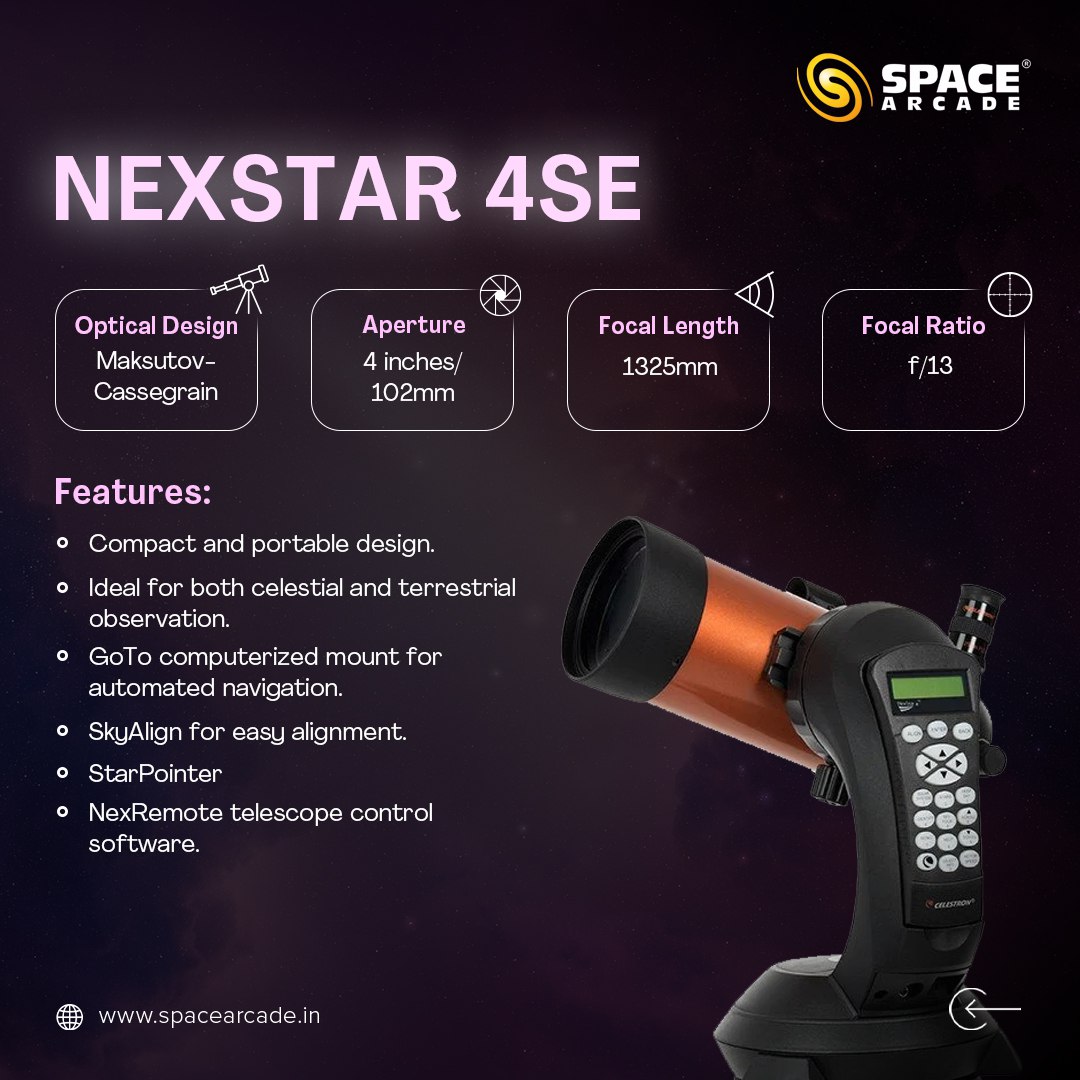 spacearcadeind's tweet photo. Now that you know the difference between a computerized π telescope and a π normal telescope, here we present the Celestron Nexstar SE Series of computerized π telescopes.
#ComputerizedTelescope #Stargazing #Telescope #NightSky #Astronomy #SpaceScience #HassleFree #Space https://t.co/XyLv0wozKv