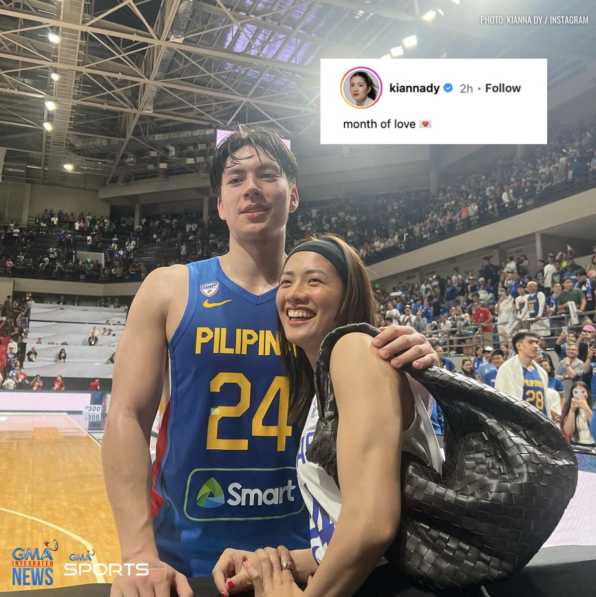 Kinikilig na naman 'yung mga third wheel 🥰 

Kianna Dy fully supports her beau Dwight Ramos who recently played with the Gilas Pilipinas for the FIBA Asia Cup Qualifiers. 

Follow #GMASports for more updates.