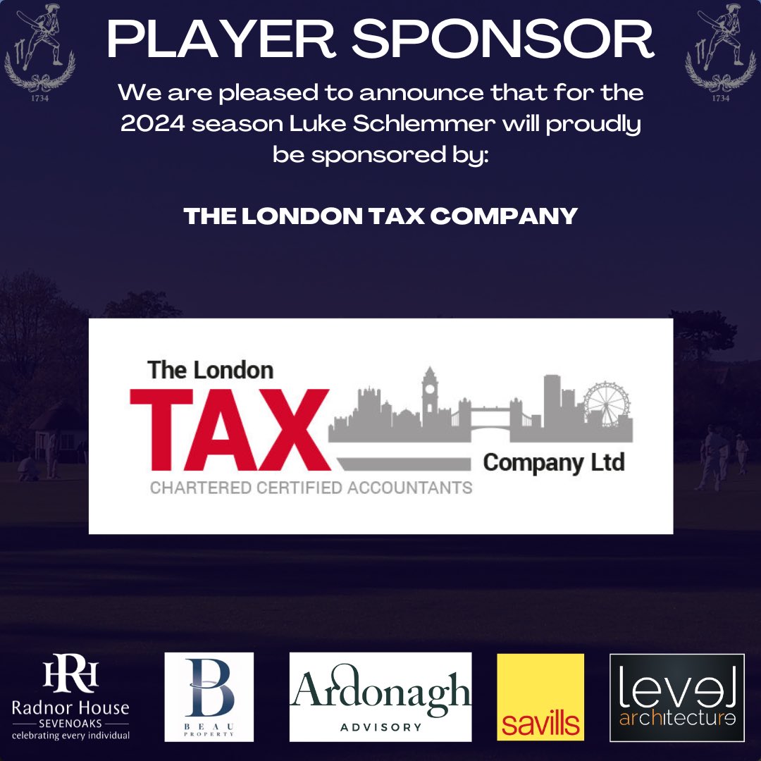 PLAYER SPONSOR 📝 We’re pleased to announce that for the 2024 season 1st XI Captain @LukeSchlemmer will be sponsored by The London Tax Company We thank them for their support #svcc1734