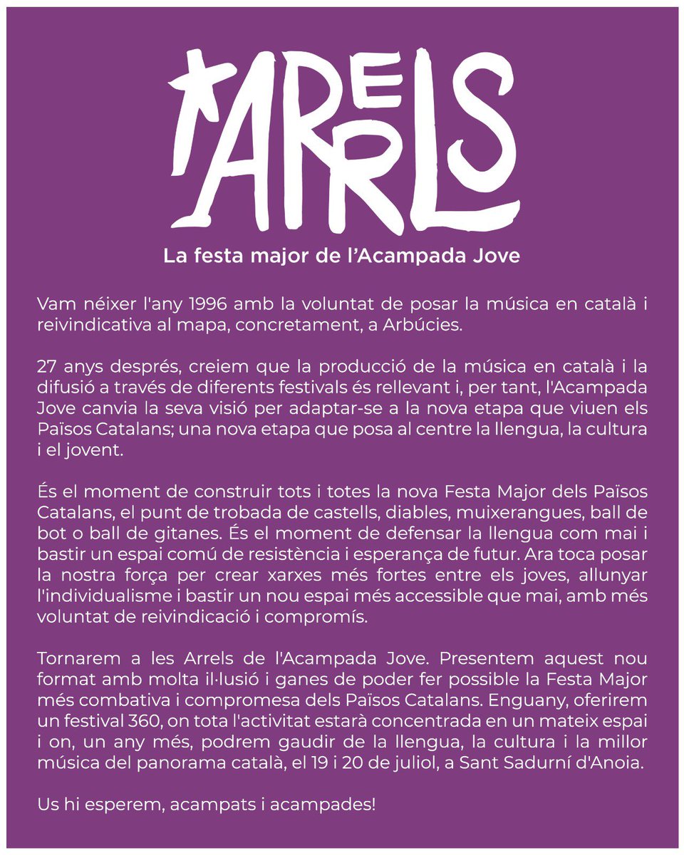 Us presentem el nou format 360 d’Arrels, la Festa Major més compromesa i combativa dels Països Catalans 🥳❤️‍🔥