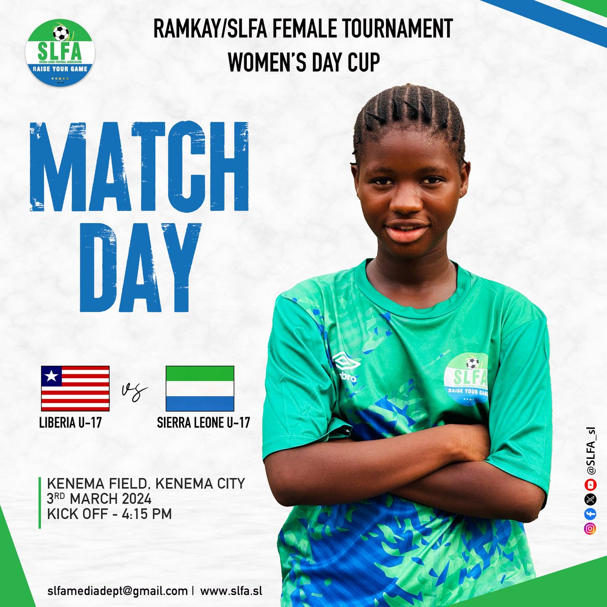 Sierra Leone U-17 takes on Liberia in the Women’s Day Cup today! Let's celebrate the power of women in sports and cheer for our Girls. Good luck to the team🙌🏾 You can follow all the action live here on the official @SLFA_sl facebook page📺 #WomensDayCup #WomenInSports