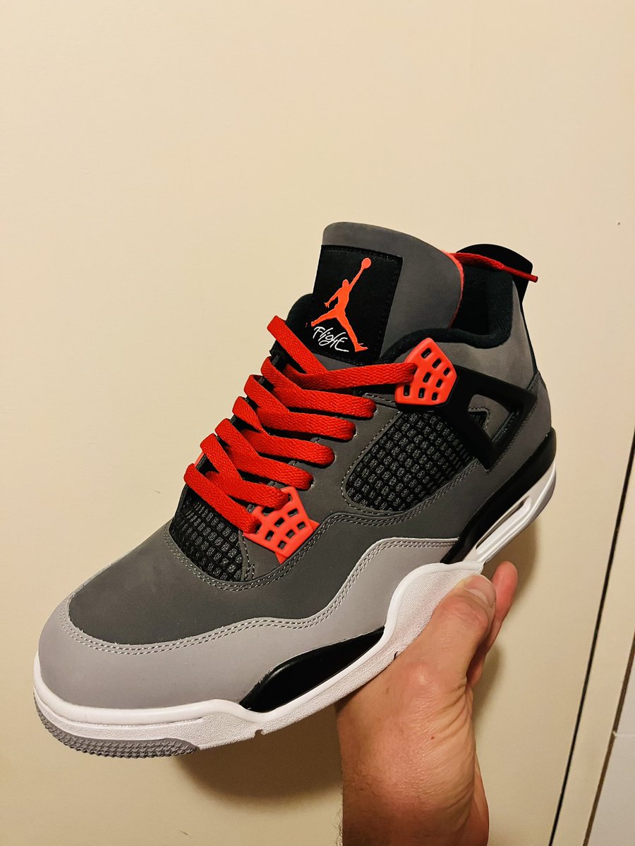 I heard that these 4s look dope with infrared laces. I put on some standard red ones and might just get away with it, for now lol