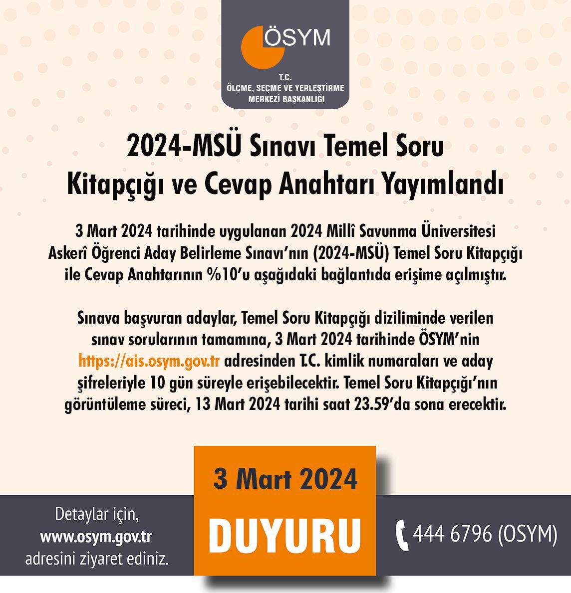 2024-MSÜ Sınavı Temel Soru Kitapçığı ve Cevap Anahtarı Yayımlandı osym.gov.tr/TR,29216/2024-…