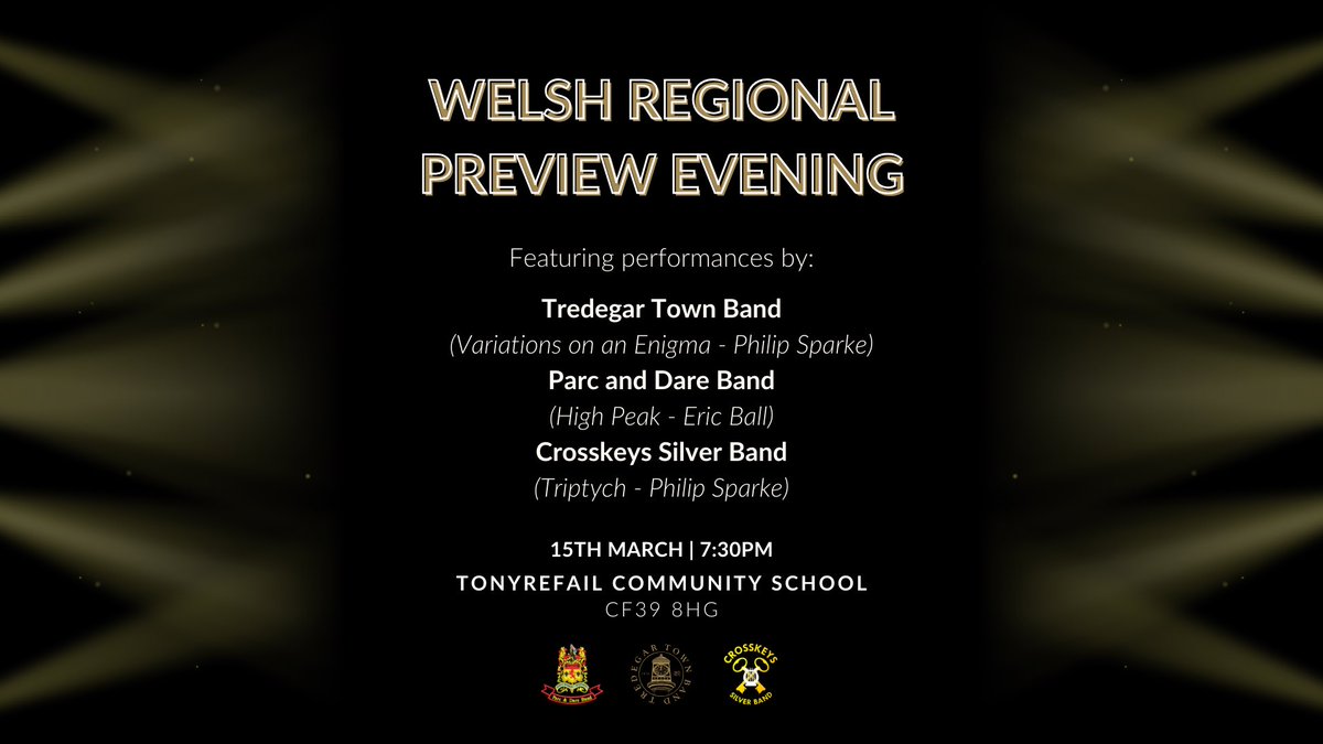 📣 WELSH REGIONAL PREVIEW EVENING 📣 On 15th March, we will be hosting a preview evening for the upcoming Welsh Regional Brass Band Championship, alongside Parc and Dare and @CrossKeysBand! 🗓 15th March ⏰ 7:30pm 📍 Tonyrefail Community School