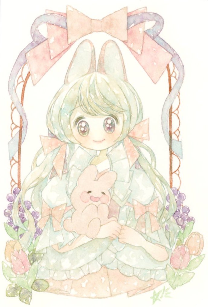 1girl animal ears smile rabbit flower rabbit ears long hair  illustration images
