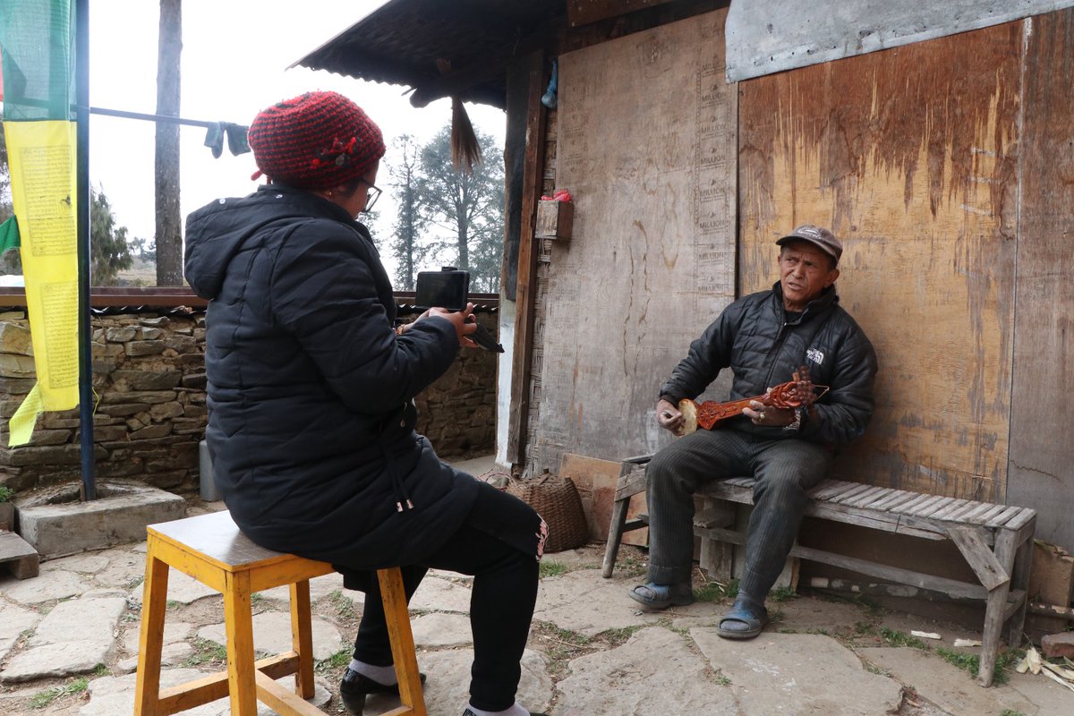 NFSJnepal's tweet photo. During a multimedia storytelling workshop in Helambu, a Journalist engaged in fieldwork by conducting interview with local people. #multimediastorytelling #ClimateAction #Helambu #USembassyNepal https://t.co/5wXAUXwKGc