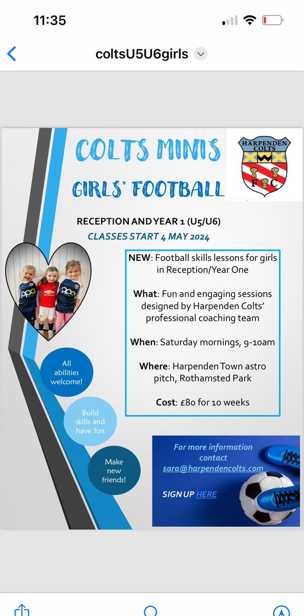 U5 and U6 Girls football launching May 2024. All abilities welcome and a great way make new friends whilst having fun!

Sign up here app.loveadmin.com/ThirdpartyRegi…