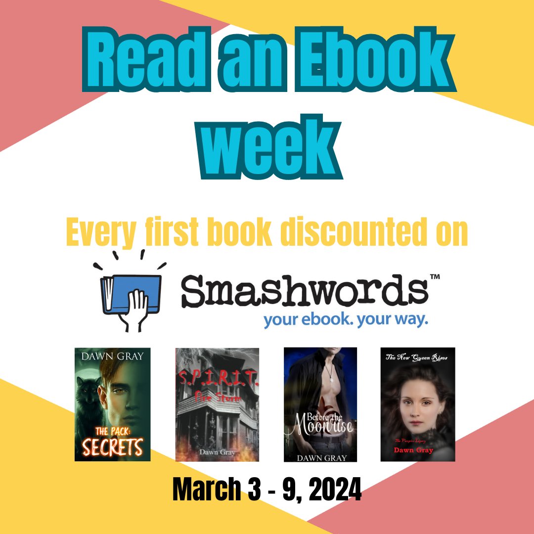 #Readanebookweek has begun!
You can find these four books discounted on my Smashwords Author profile for $1.49 or less. Just click the first #linkinmybio and have fun reading. From spicy to spooky (in no particular order) the adventure awaits. 
#SupportIndieAuthors