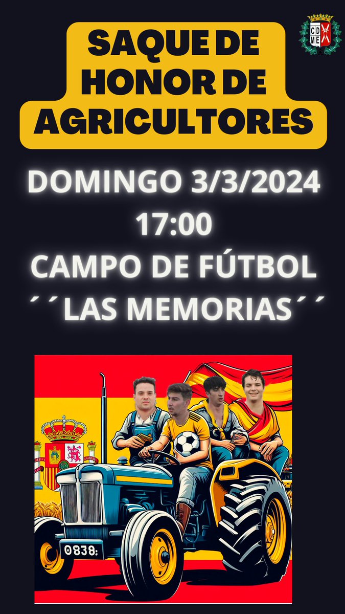 Hoy nos jugamos la cosecha de la victoria ⚽ ¡Partido crucial! Los agricultores darán el saque de honor. 🚜 ¡A sembrar alegría en el campo y cosechar tres puntos! 🏆 

#vamosMiguelEsteban #VamosEquipo