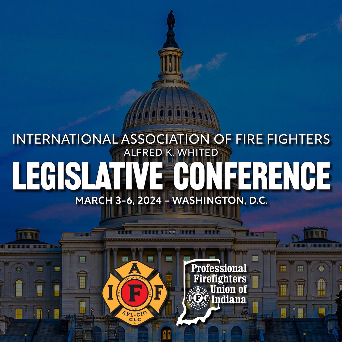 Professional Fire Fighters Union of Indiana (@pffui) on Twitter photo 22 members from Indiana are traveling to Washington, D.C., to participate in the <a href="/IAFFofficial/">International Association of Fire Fighters</a> Alfred K. Whited #LegCon24. Over the next 3 days, the Indiana delegation will receive an overview of the #IAFF legislative priorities and meet with Indiana lawmakers on Capitol Hill. 22 members from Indiana are traveling to Washington, D.C., to participate in the <a href="/IAFFofficial/">International Association of Fire Fighters</a> Alfred K. Whited #LegCon24. Over the next 3 days, the Indiana delegation will receive an overview of the #IAFF legislative priorities and meet with Indiana lawmakers on Capitol Hill.