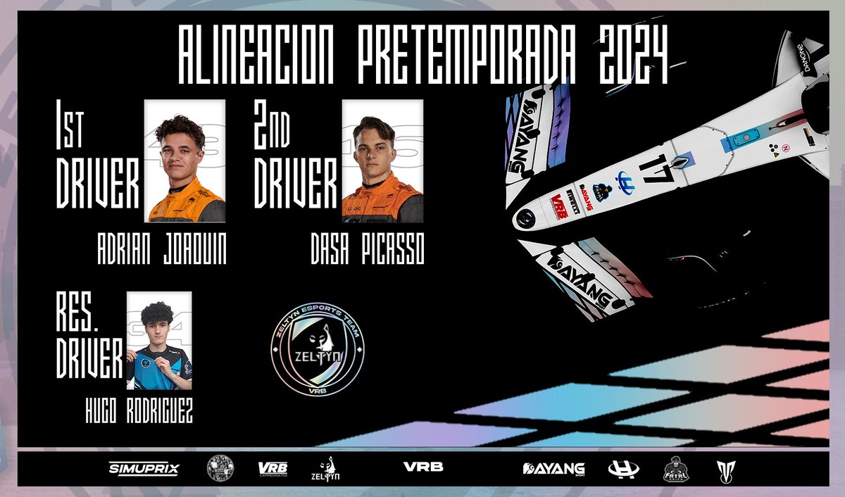 ALINEACION TEST DE PRETEMPORADA💜🩵

Estos son los pilotos que rodarán hoy:
Hora 1: Adrián &amp; Hugo
Hora 2: Dasa &amp; Hugo
Hora 3: Adrián &amp; Dasa
Los últimos 2 disputarán las simulaciones de qualy y carrera

Buena suerte chicos!! 
#LandingOurDreams