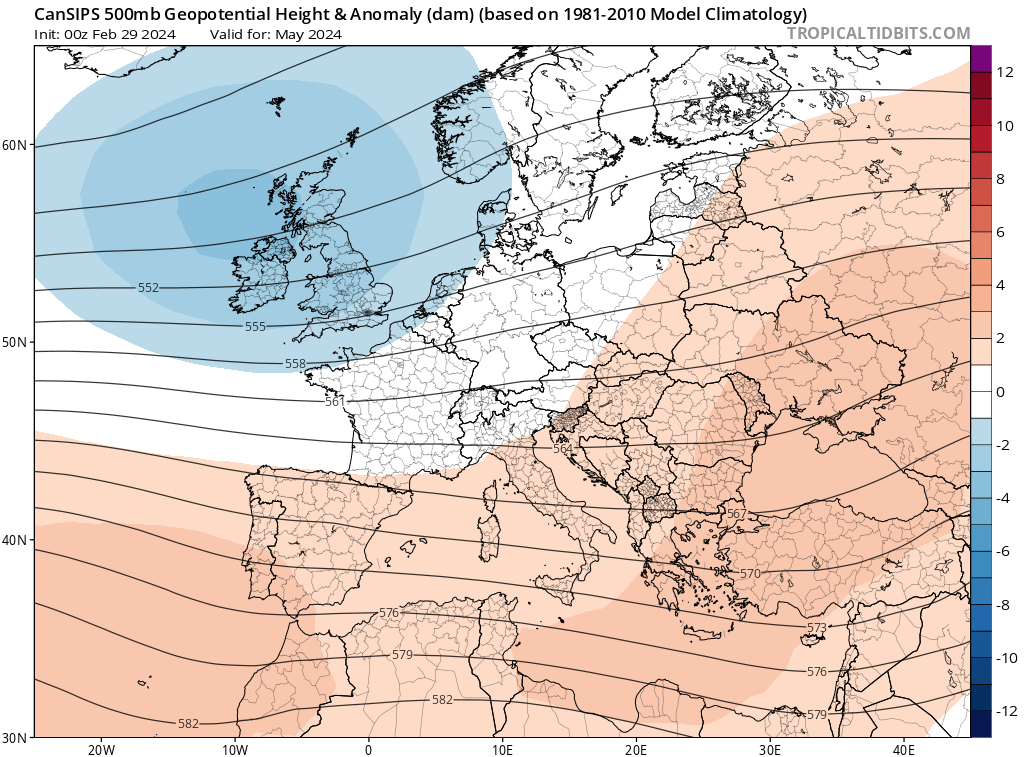 meteovillages's tweet photo. ➡️ Mai 2024 :
Prédominance dépressionnaire sur les Îles Britanniques, flux #zonal persistant, #frais & #humide, peut-être #venteux, #orages de masse d'air froid...
👉 Temps plutôt perturbé & légèrement frais en vue (dans le ressenti). https://t.co/NZ0AlCgYbW