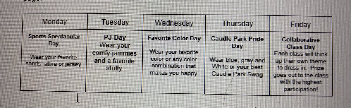 This week is Spirit Week!  Hope you can join in on the fun…
