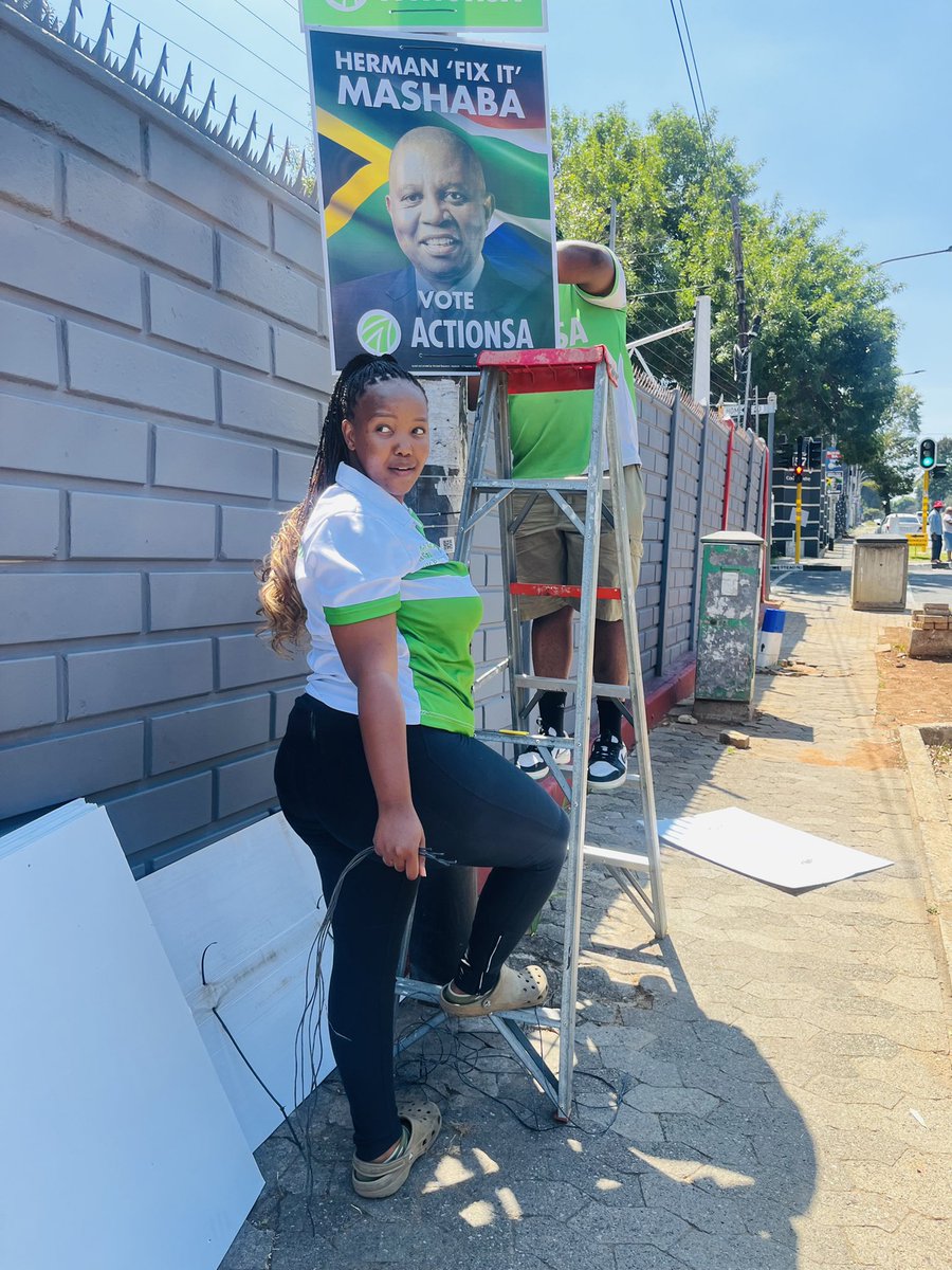 Postering underway at Corlett drive , Bramley. No rest until the 29th of May. #OnlyActionCanFixSA 💚✅