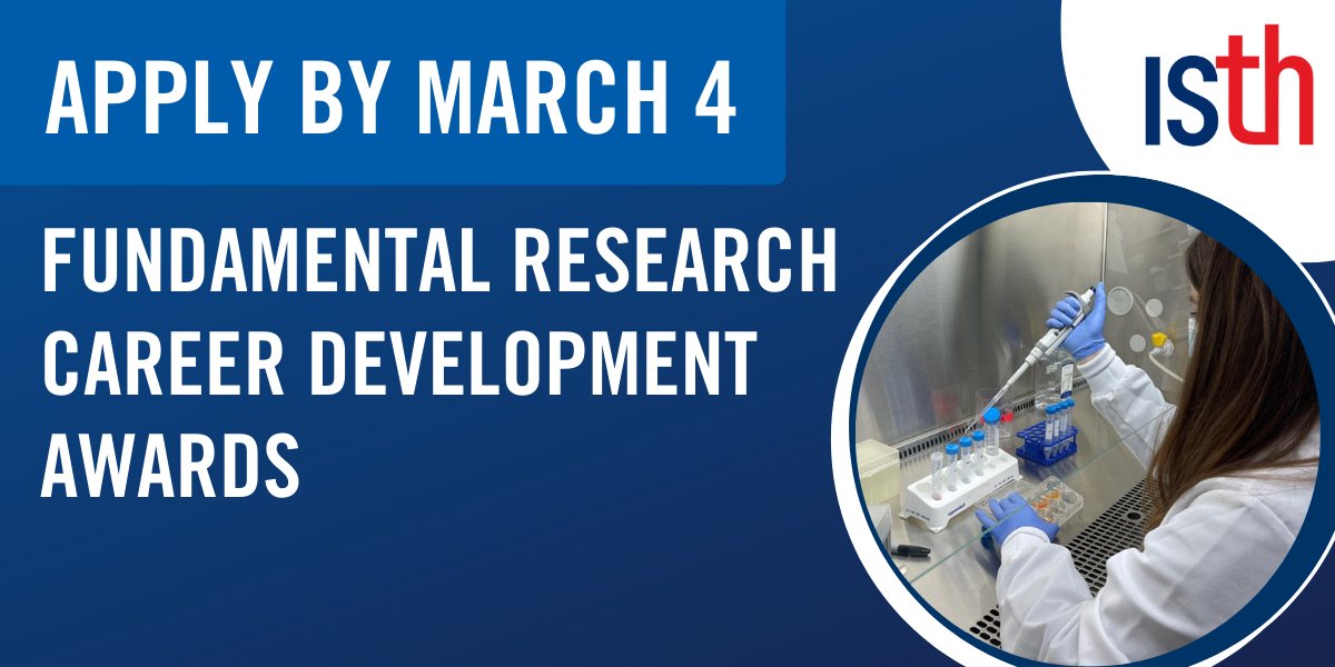 🚨LAST CHANCE: Applications for the ISTH Fundamental Research Career Development Award are due tomorrow!🚨 ISTH is offering annual awards of up to $50,000 USD to early-career researchers in our field who submitted an abstract to #ISTH2024. Apply today: l8r.it/u5VK