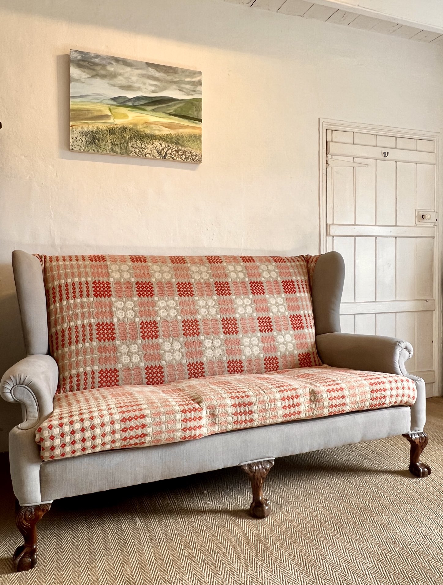 Red plaid sofa broyhill deals