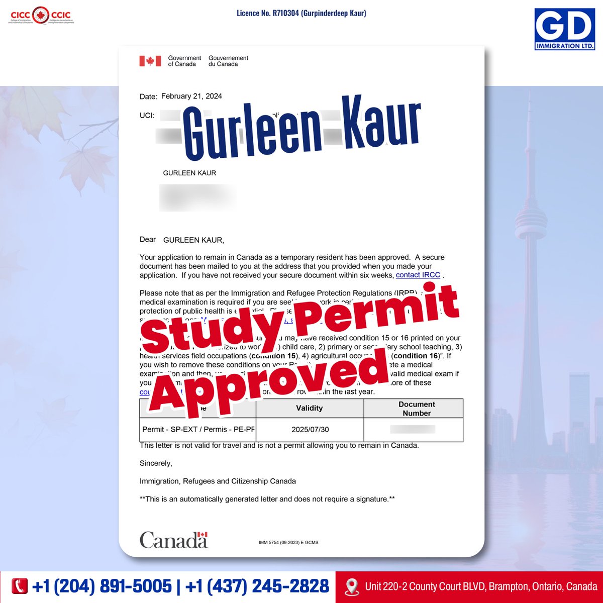 🎓 Congratulations to Gurleen Kaur on her Canada Study Visa approval with our seamless guidance! 🚀

.
.
#GDImmigration #Canada #CanadaStudyPermit #StudyPermit #SuccessStory #ExploreCanada #ImmigrationLetter #ExpertAdvice #ImmigrationExpert #visa #Immigration