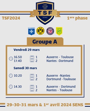 TOURNOI SANS FRONTIERE (@tsfsens) on Twitter photo ‼️ #TSF2024💙💛
▶️ 29 mars - 1er avril 2024
✅20 équipes - 5 groupes - 12 qualifiés pour le Challenge de la <a href="/VilleSens/">Ville de Sens</a> ⚽️🏆
➡️Les matches du groupe A ‼️ #TSF2024💙💛
▶️ 29 mars - 1er avril 2024
✅20 équipes - 5 groupes - 12 qualifiés pour le Challenge de la <a href="/VilleSens/">Ville de Sens</a> ⚽️🏆
➡️Les matches du groupe A