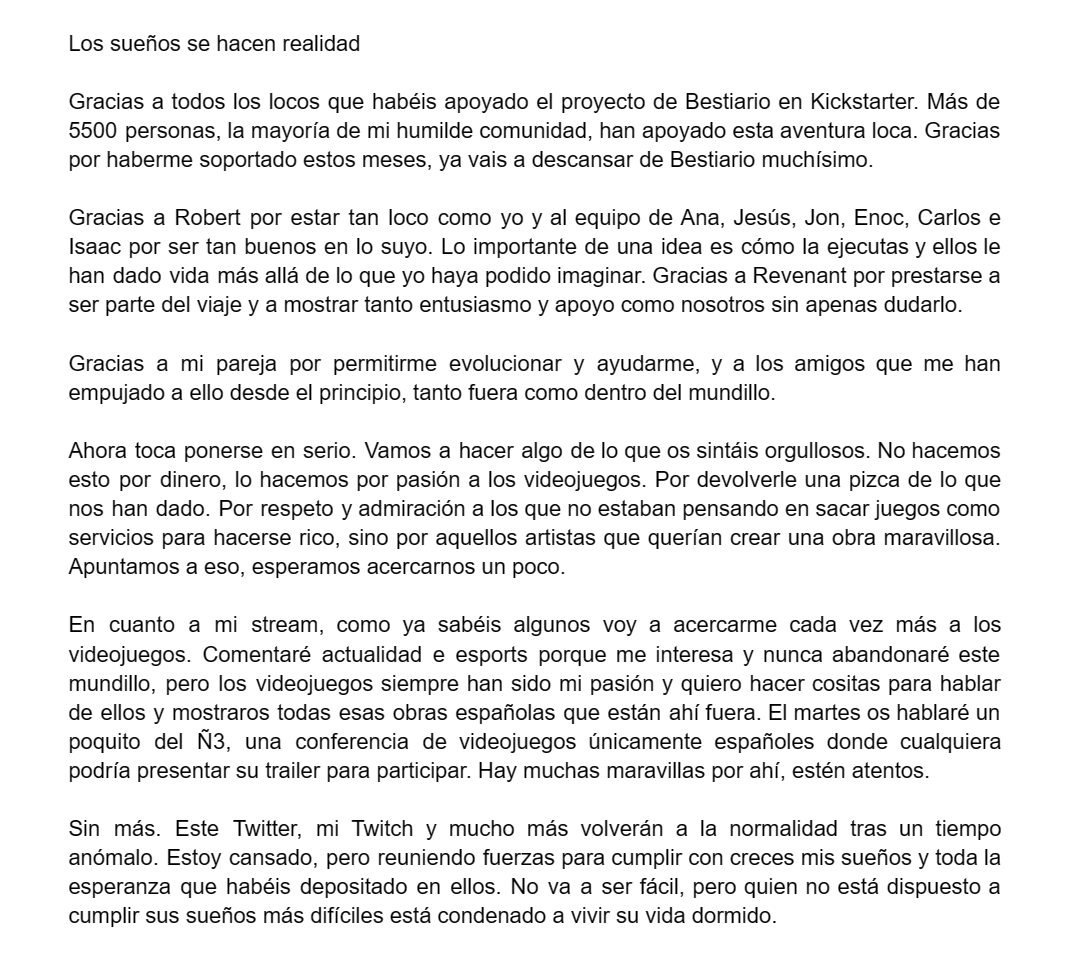 Yuste (@el_yuste_) on Twitter photo Vamos a hacer un RPG, PERO MUY GUAPO.
¡236.264 millones de gracias!
Los sueños se hacen realidad. Vamos a por ello.
Gracias <a href="/RobertWiggin/">Robert Wiggin - ロバート</a> <a href="/Loulogio_Pi/">Isaac Sánchez 🌊</a> <a href="/Jonroru/">Jonathan</a> <a href="/frikana/">Ana Solana</a> <a href="/Girulo3D/">Girulo</a> <a href="/enocguitar/">Enocguitar™ A.k.a Metatron 🎼🎶🎸🎮</a> El pequeño Carlos <a href="/G4G_Revenant/">REVENANT</a> y muchos más Vamos a hacer un RPG, PERO MUY GUAPO.
¡236.264 millones de gracias!
Los sueños se hacen realidad. Vamos a por ello.
Gracias <a href="/RobertWiggin/">Robert Wiggin - ロバート</a> <a href="/Loulogio_Pi/">Isaac Sánchez 🌊</a> <a href="/Jonroru/">Jonathan</a> <a href="/frikana/">Ana Solana</a> <a href="/Girulo3D/">Girulo</a> <a href="/enocguitar/">Enocguitar™ A.k.a Metatron 🎼🎶🎸🎮</a> El pequeño Carlos <a href="/G4G_Revenant/">REVENANT</a> y muchos más