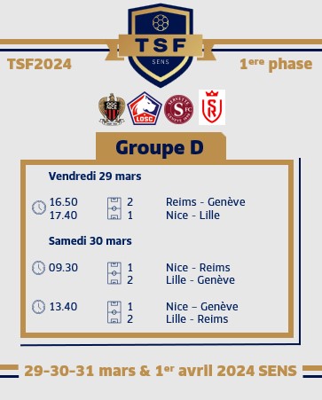 TOURNOI SANS FRONTIERE (@tsfsens) on Twitter photo ‼️ #TSF2024💙💛
▶️ 29 mars - 1er avril 2024
✅20 équipes - 5 groupes - 12 qualifiés pour le Challenge de la <a href="/VilleSens/">Ville de Sens</a> ⚽️🏆
➡️Les matches du groupe D ‼️ #TSF2024💙💛
▶️ 29 mars - 1er avril 2024
✅20 équipes - 5 groupes - 12 qualifiés pour le Challenge de la <a href="/VilleSens/">Ville de Sens</a> ⚽️🏆
➡️Les matches du groupe D