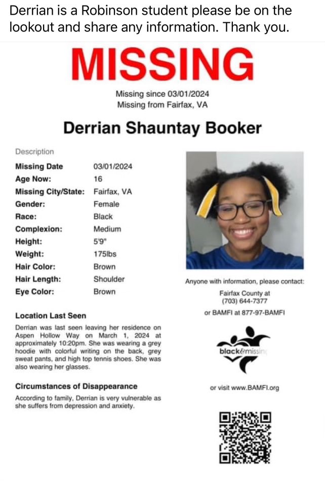 Derrian is one of my former Robinson softball players. She’s been missing since Friday night! Please retweet or call the # on the flyer if you have any information. ⁦⁦<a href="/RobinsonSSNews/">Robinson Secondary</a>⁩ ⁦<a href="/fcpsnews/">Fairfax Schools 🌟</a>⁩ ⁦⁦<a href="/FCPSLBSS/">Lake Braddock SS</a>⁩ ⁦⁦⁦⁦⁦