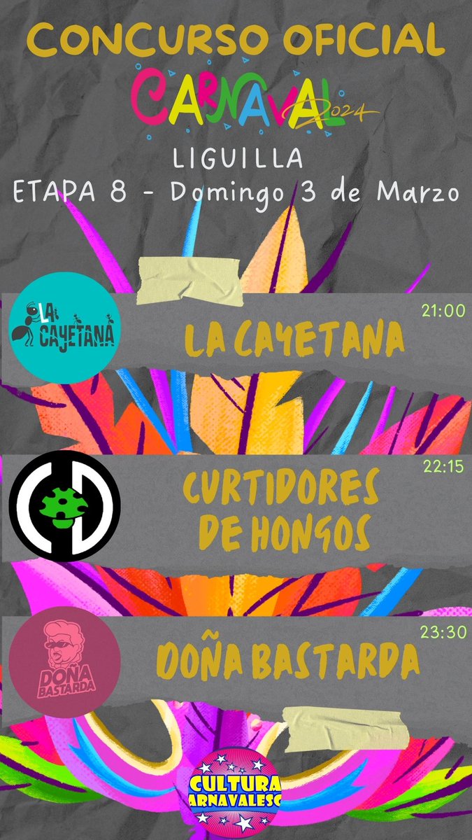CCarnavalesca's tweet photo. CONCURSO OFICIAL DE CARNAVAL 2024

LIGUILLA

ETAPA 8 - DOMINGO 3 DE MARZO https://t.co/pQTe29oycu