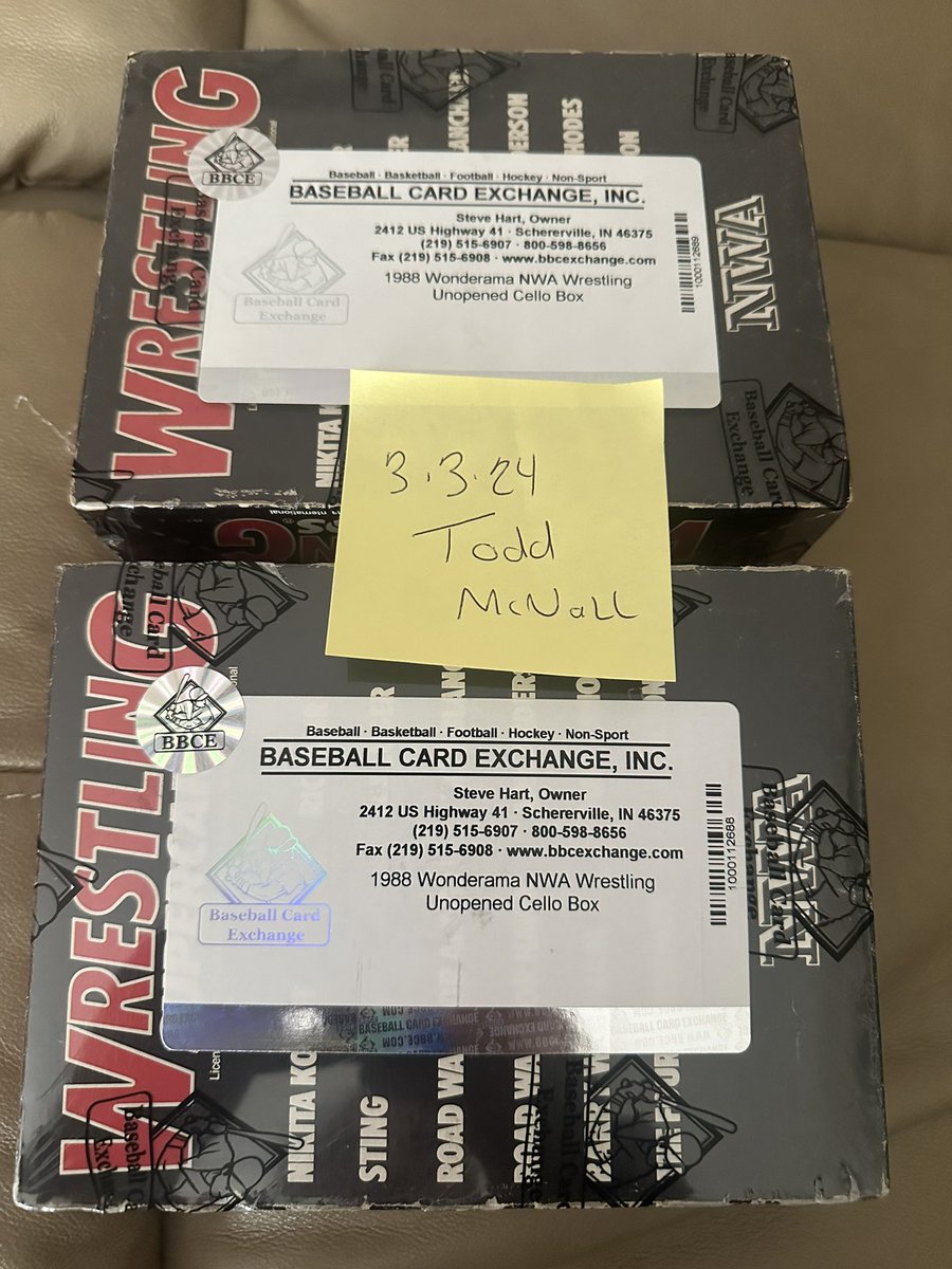 Fresh from Baseball Card Exchange-

2 boxes of authenticated boxes on 1998 Wonderama wrestling   - Full complete boxes- 48 packs- please see labels on the box for verification and authentication-

1050 per box or both 2000, PayPal GOODS AND SERVICES ONLY. 

Shipped & insured !