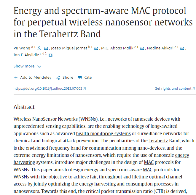 Energy and spectrum-aware MAC protocol for perpetual wireless nanosensor networks in the Terahertz Band
sciencedirect.com/science/articl…