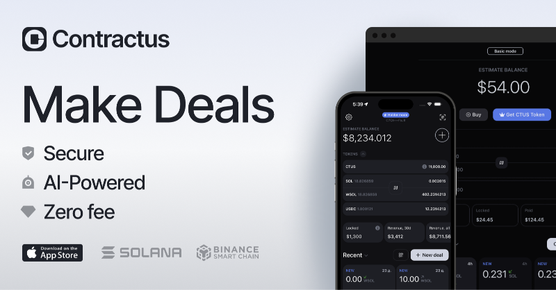 ContractusTech's tweet photo. Make safety deals with partners.

- Encryption of deal details
- Cryptocurrency payments
- AI-Powered Contract Generation
- Zero fee

Support Solana and BSC